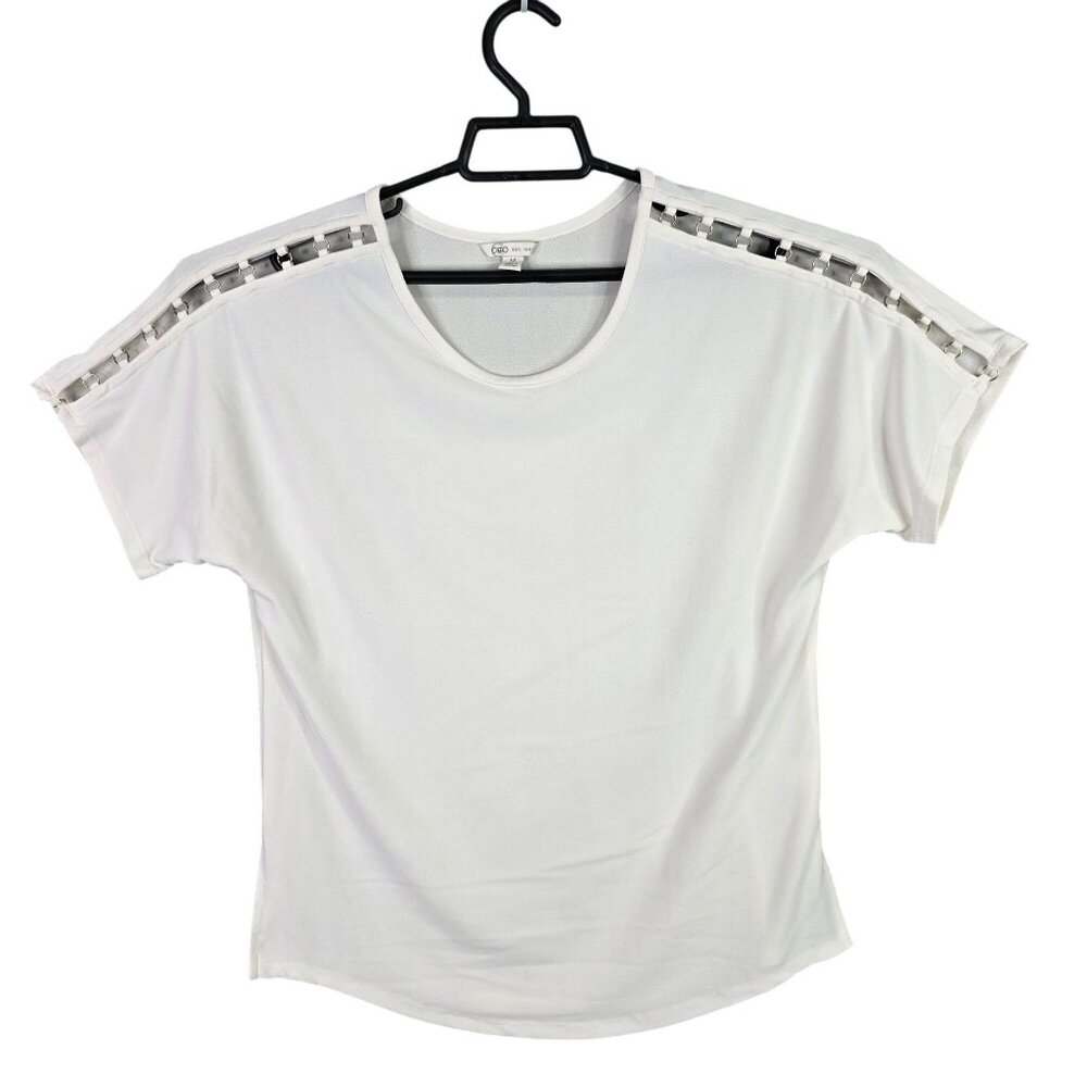 Womens Cato Est. 1946 White Blouse Cold Shoulder Polyester Stretch Size M